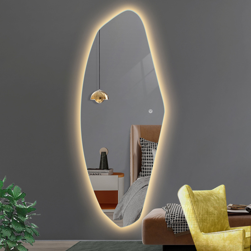 Top Fashion Ornate Safety Huge Hotel Silver Funky Full Size Unbreakable Sheet Bathroom House Decor For Salon Led Mirror