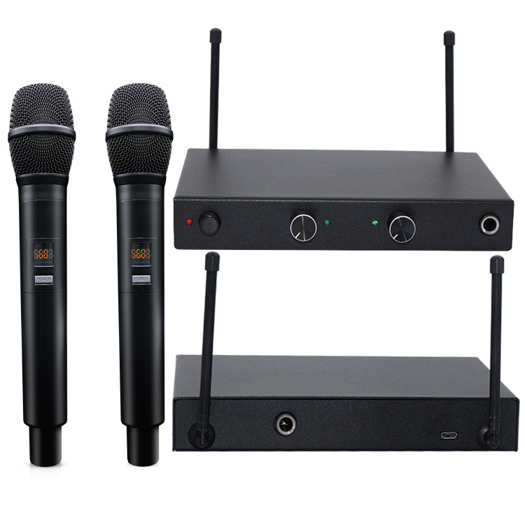 UHF  Dual Channel Wireless Microphone System for Home Karaoke, Meeting, Party, Church, DJ