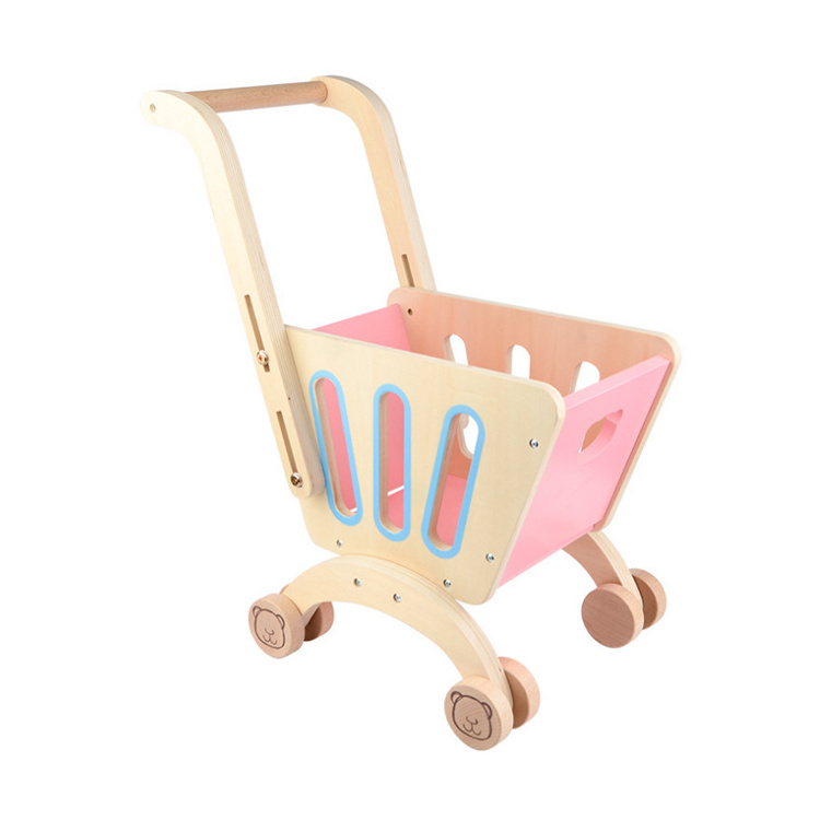 Natural wood toddler play walker easy to install educational baby push walker doll stroller