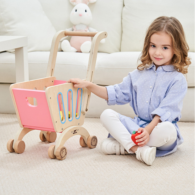 Natural wood toddler play walker easy to install educational baby push walker doll stroller