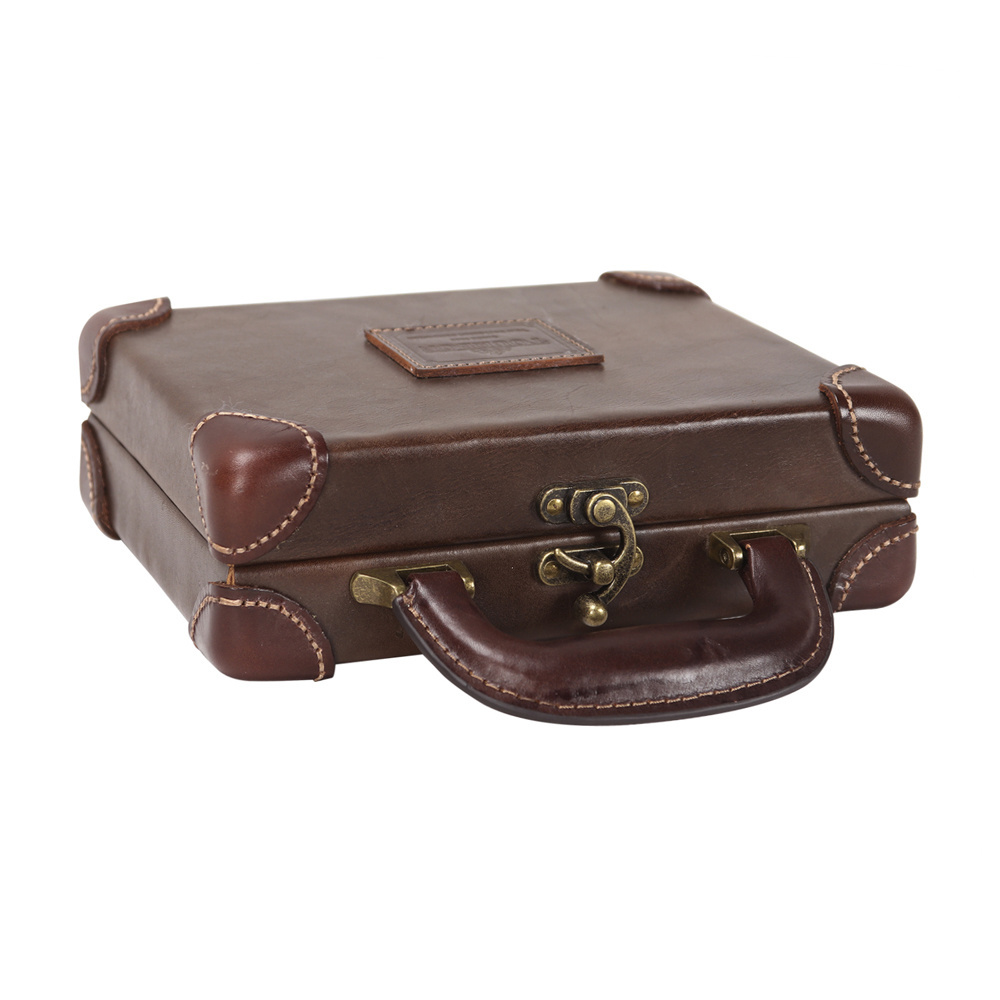 TOURBON wooden hard frame safe carry lock storage vintage leather small gun case