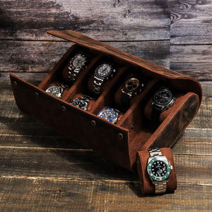 Customized Leather Watch Roll Vintage Handmade Watch Box  8 Slots Travel Accessories for Women Men Anniversary Gift