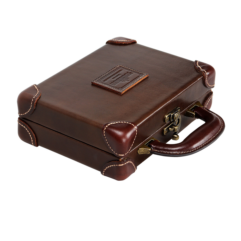 TOURBON wooden hard frame safe carry lock storage vintage leather small gun case