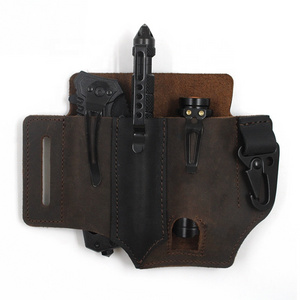 HIBO Multitool Leather Sheath EDC Organizer Knife Pen Mini Flashlight Belt Bag With Key Holder