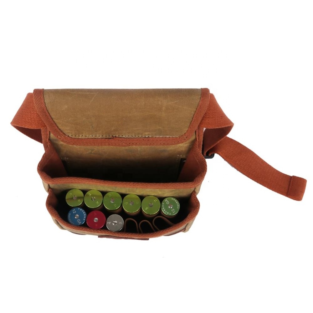 HIBO Durable Leather Ammo Pouch Waxed Canvas Gun Shell Belt Pouch with New Design Cartridge Holder