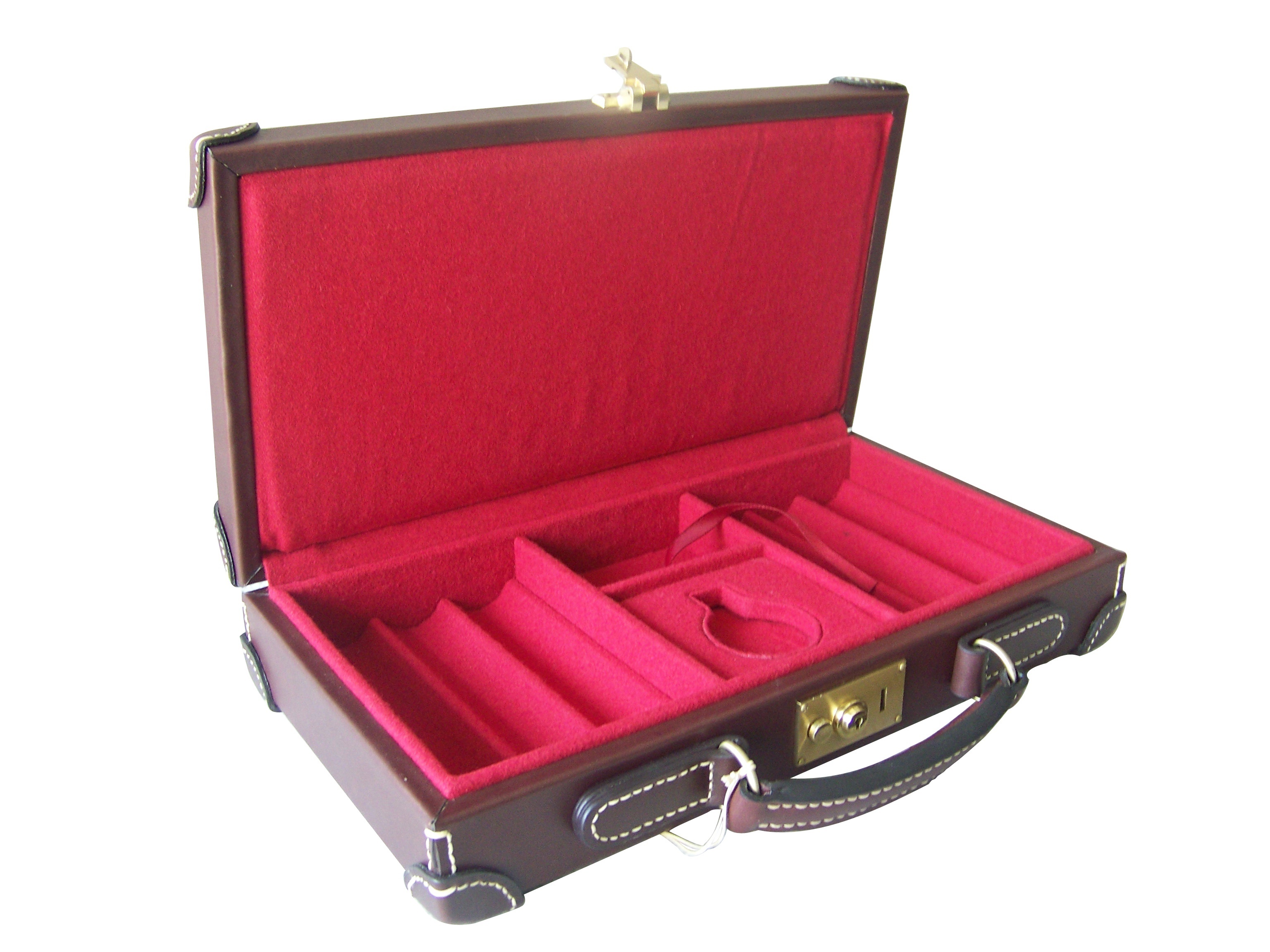 Premium Canvas Wooden Leather Fancy Poker Chip Case for Suitcase