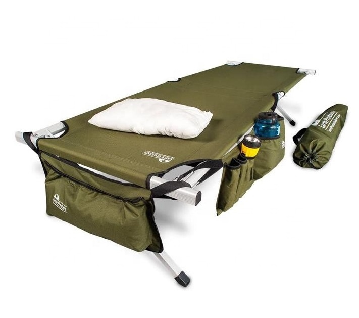 Ultimate Extra Strong Military Style Folding Camp Cots Camping Cot with Side Storage Bag System and Mini Pillow