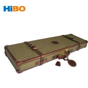 HIBO custom Canvas and leather wooden hard gun display case with lock