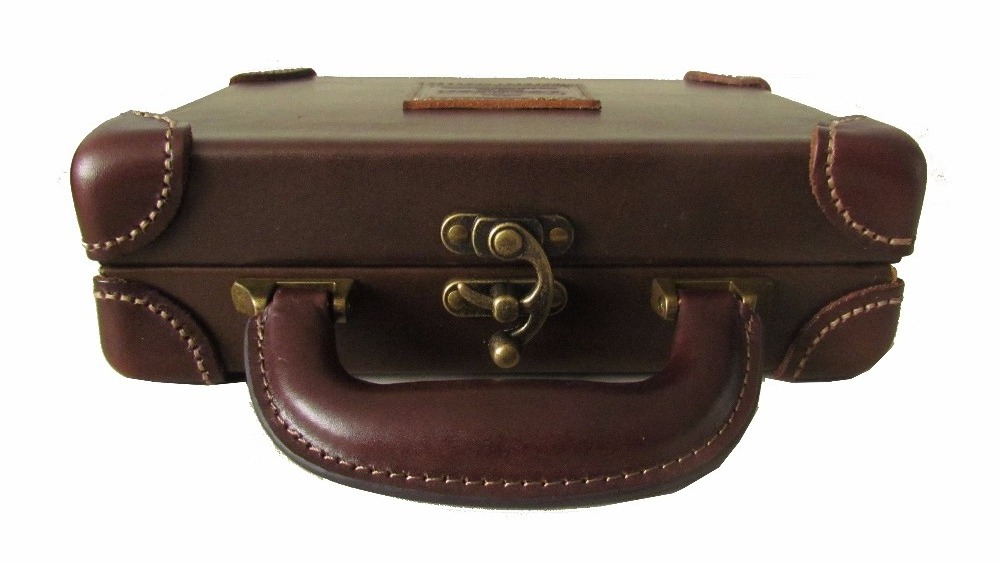 TOURBON wooden hard frame safe carry lock storage vintage leather small gun case