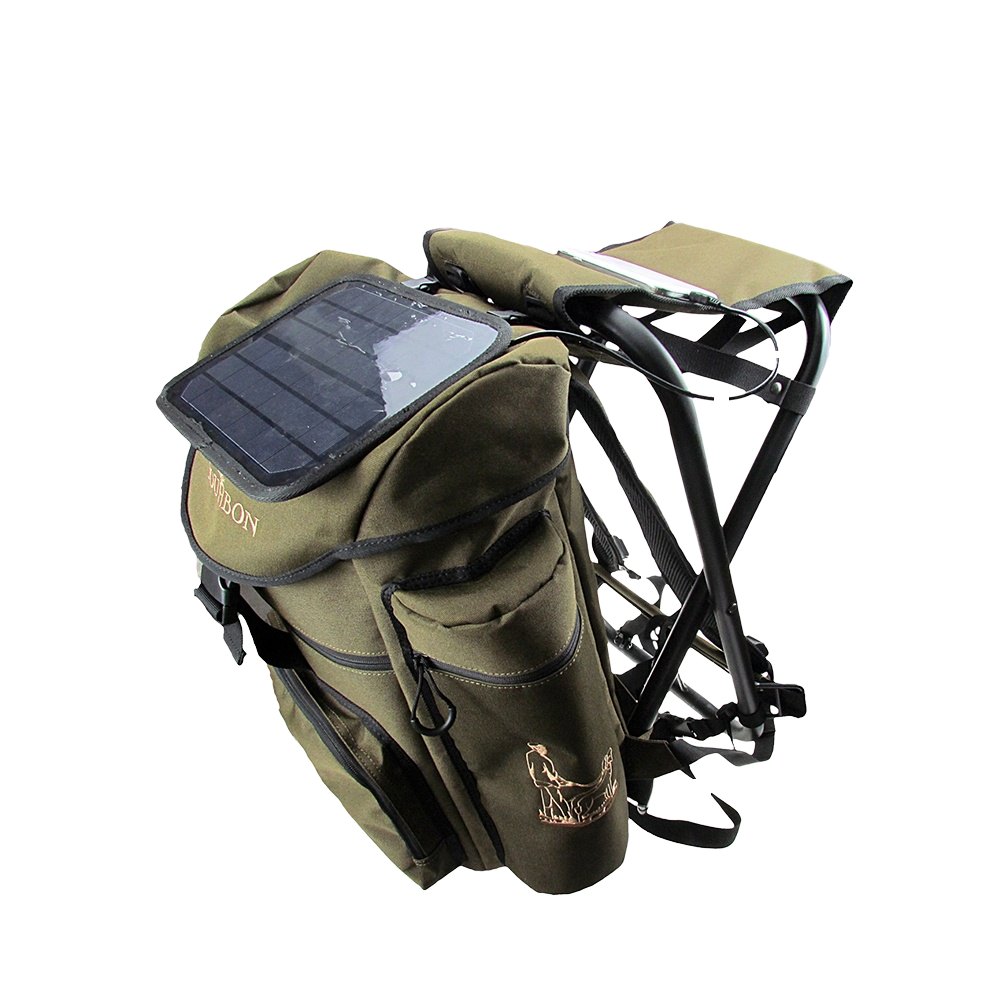 TOURBON outdoor solar power panel charger folding 600D nylon fishing hunting backpack chair packs