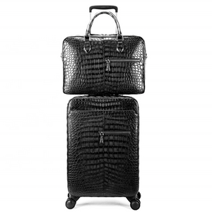 Classic Travel Luggage Sets 2 Piece with Briefcase Black Color Crocodile Customized for Men and Women