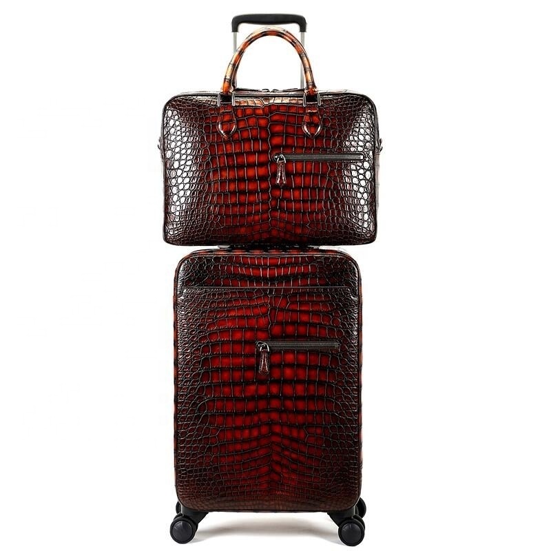 Classic Travel Luggage Sets 2 Piece with Briefcase Black Color Crocodile Customized for Men and Women