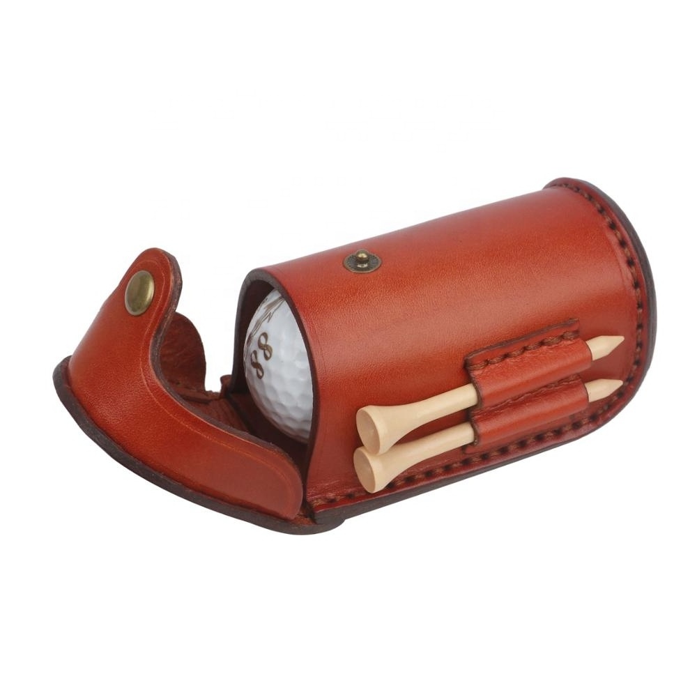 HIBO Retro Leather Golf Ball Pouch Bag with Portable Tee Holder Practical Divot Tool Accessories