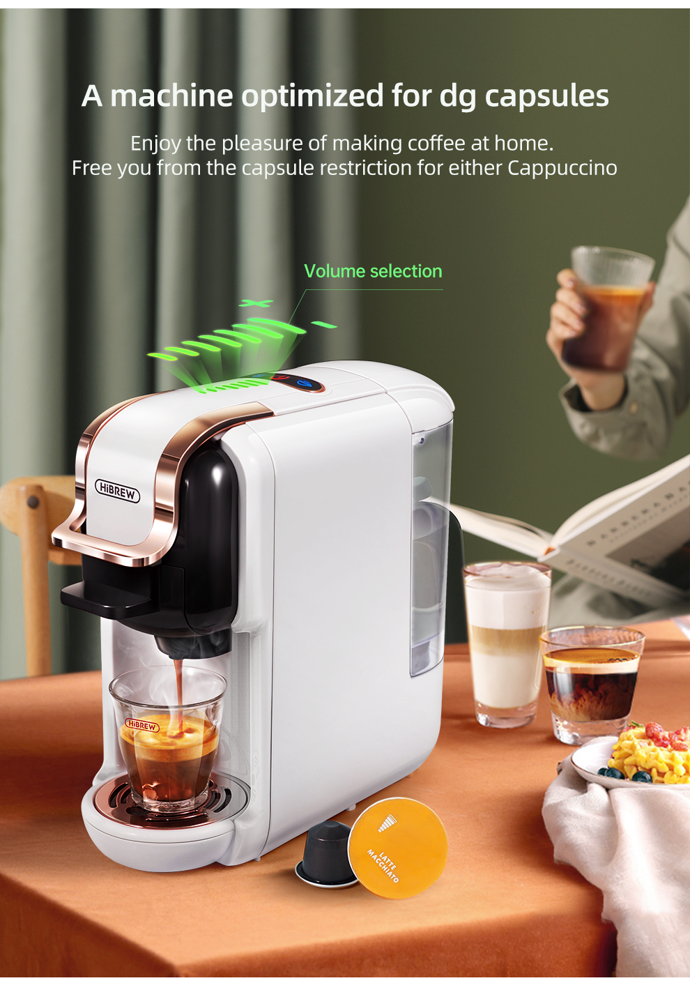 HiBREW 20 bar  Capsule Coffee Machine Automatic K Cup Coffee Maker For Home Hotel Restaurant  Multi Capsule Coffee Brewer