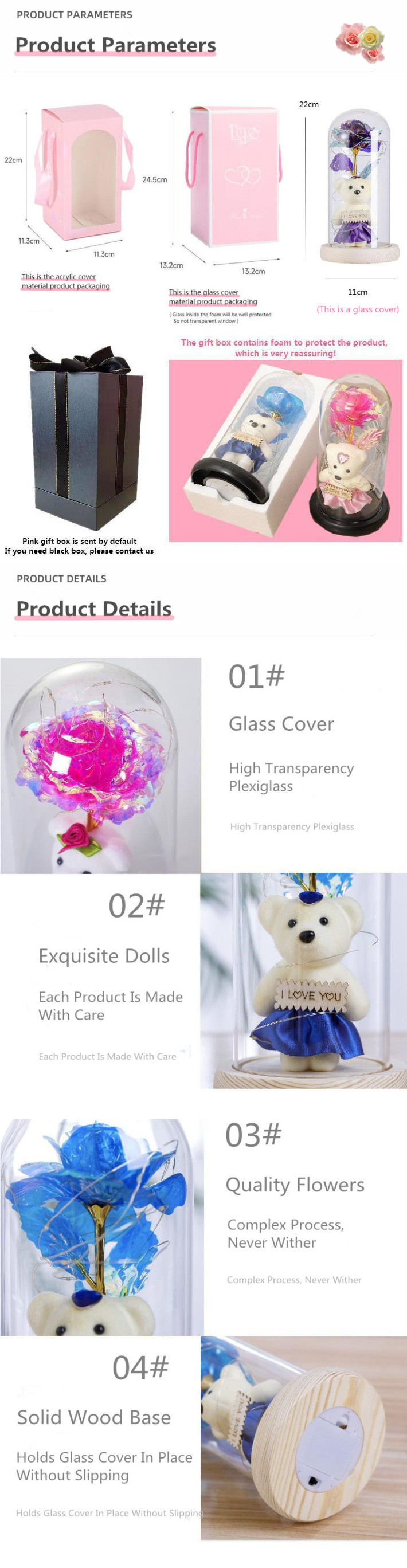 2024 Hot Selling LED Light Glass Dome Galaxy Rose Flowers With One Mini Bear For Christmas Valentine's Day Birthday Gift