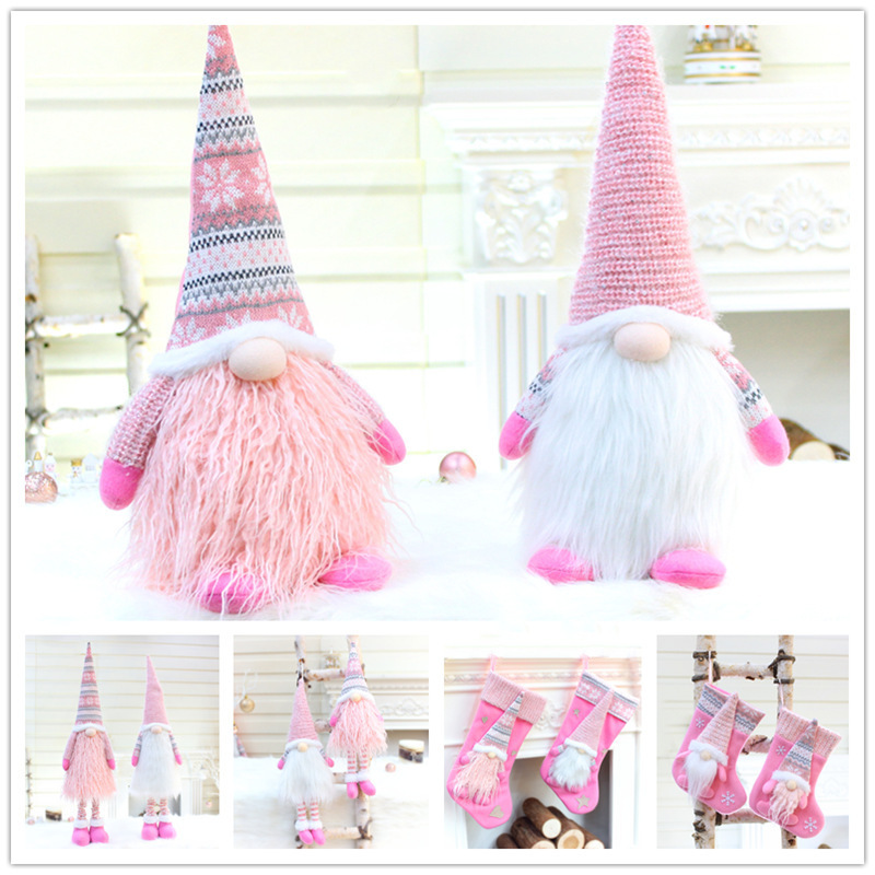 2024 Christmas/ Valentines Day Plush Gnomes Pink And White Dolls Standing Xmas Tree Socks Dwarf Faceless Doll Window Decoration