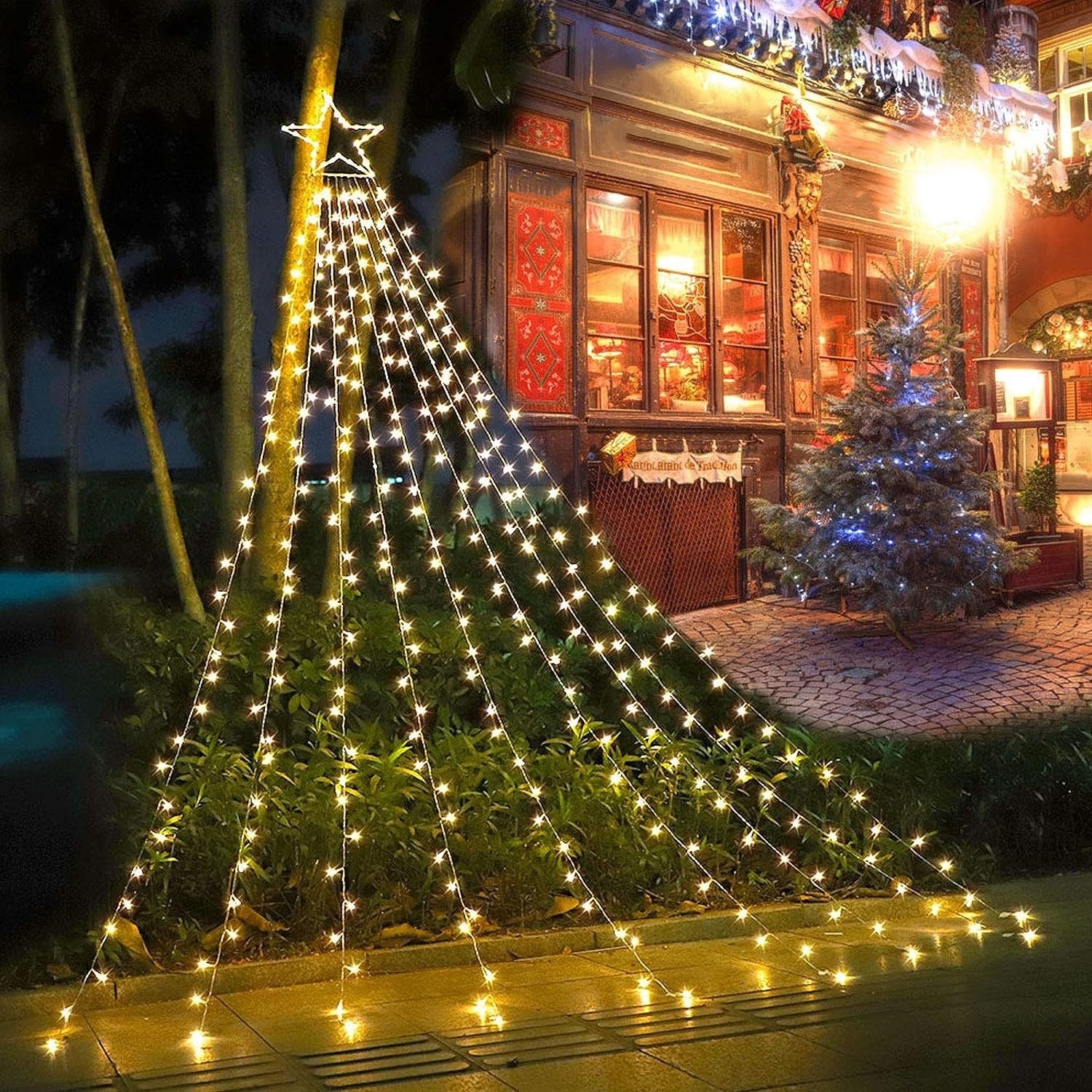 Christmas Decorations Waterfall Led String Lights Outdoor Courtyard Festival Solar Star Fairy Water Flow String Light