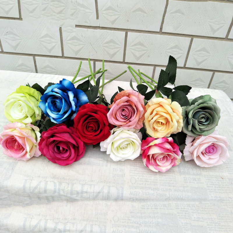 Factory Wholesale High Quality  Artificial Single Velvet Rose Flower Colorful Rose White Red Roses Long Stem Flowers