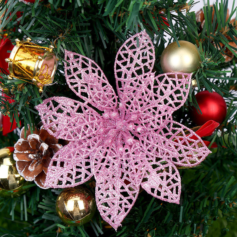 Classic Christmas Decorative Flowers Xmas Tree Ornaments Flowers For Home New Year Party Supplies Glitter Poinsettia Flower