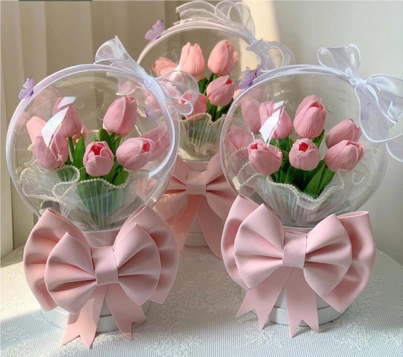 High Quality Flower Wrapping Transparent Bobo Balloons Rose Bouquet Acrylic Flower Bobo Balloons With Light