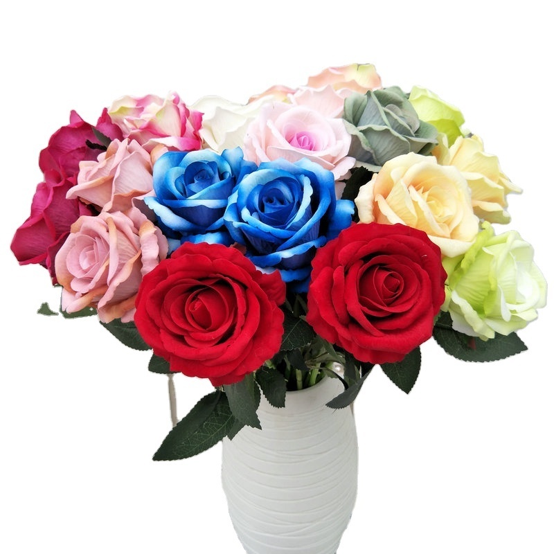 Factory Wholesale High Quality  Artificial Single Velvet Rose Flower Colorful Rose White Red Roses Long Stem Flowers