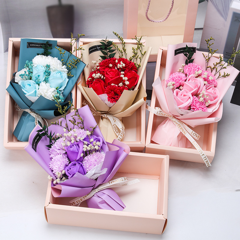 Promotional Artificial Soap Flower Mother's Day Valentine's Day Gift Bouquet Pink Rose Handmade Soap Gift Box Flowers