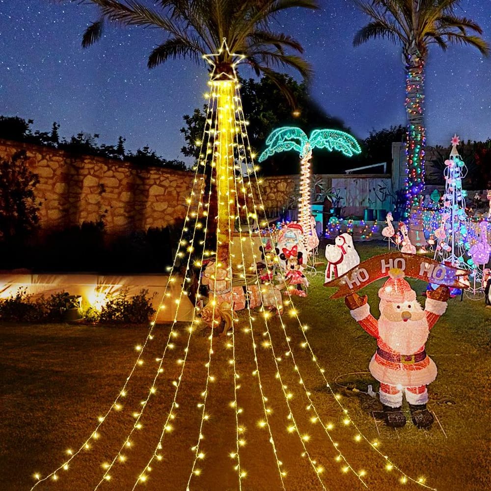 Christmas Decorations Waterfall Led String Lights Outdoor Courtyard Festival Solar Star Fairy Water Flow String Light