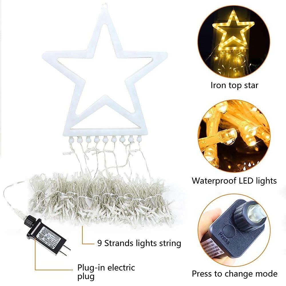 Christmas Decorations Waterfall Led String Lights Outdoor Courtyard Festival Solar Star Fairy Water Flow String Light