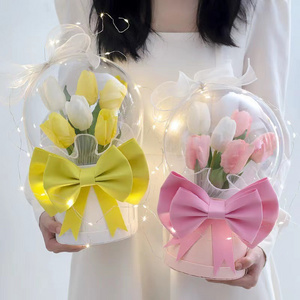 High Quality Flower Wrapping Transparent Bobo Balloons Rose Bouquet Acrylic Flower Bobo Balloons With Light