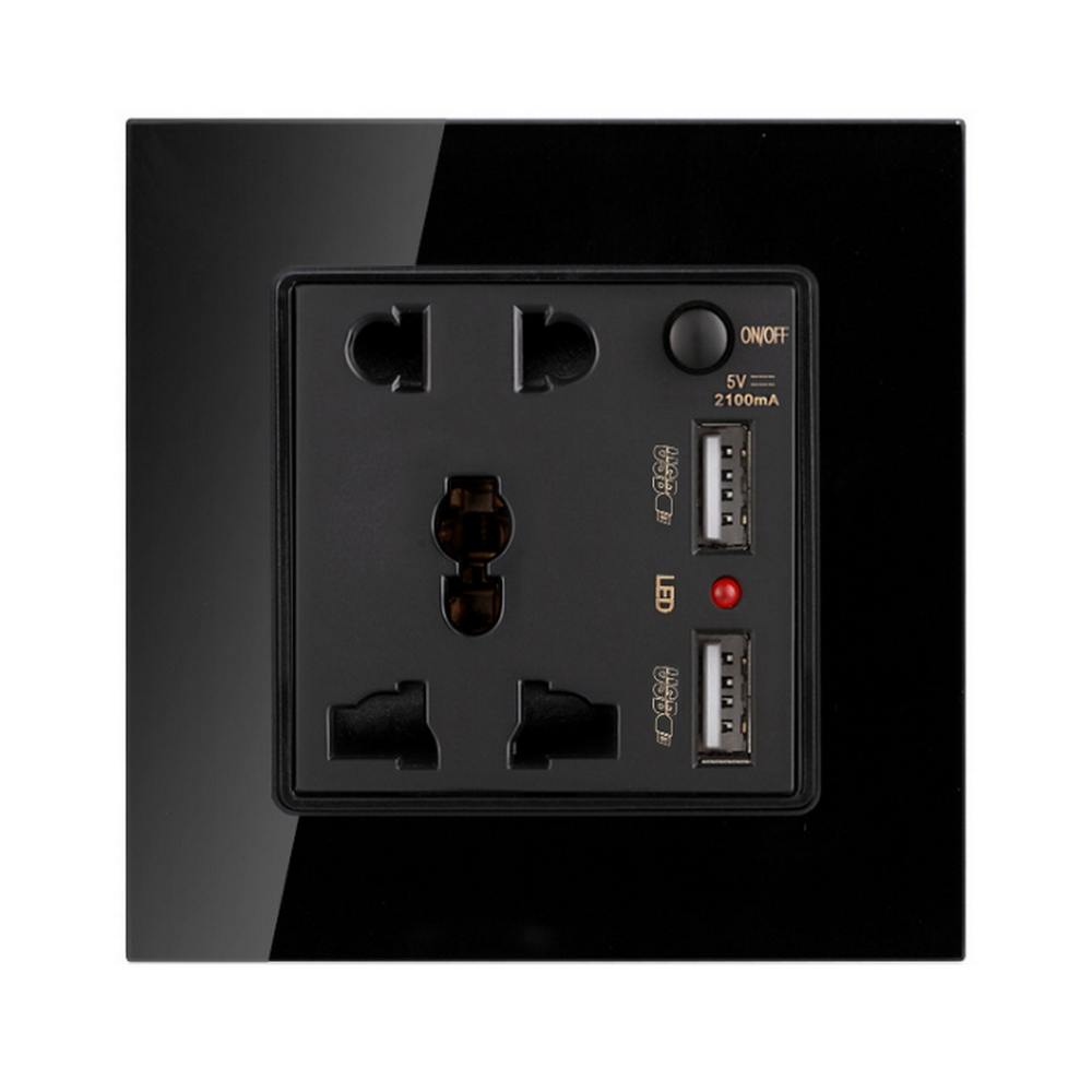 Brushed Aluminum Universal wall socket 5 pin Universal wall socket with on/off switch 5 pin multi wall socket