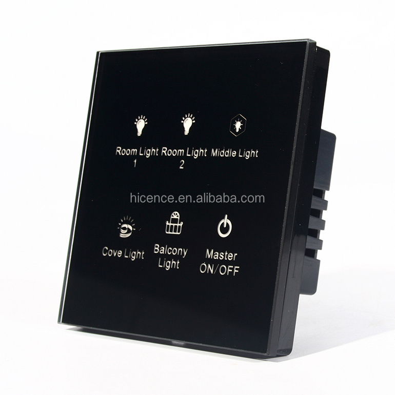 Hotel Crystal Touch Screen Operation Lighting Control Switch RS485 Panel for 1-8 gang