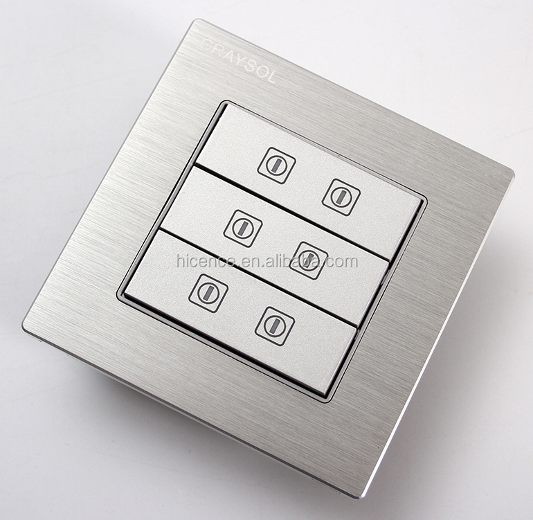 5V Dry Contact Soft Touch 6 Gang Silver Brushed Aluminium Light Switch