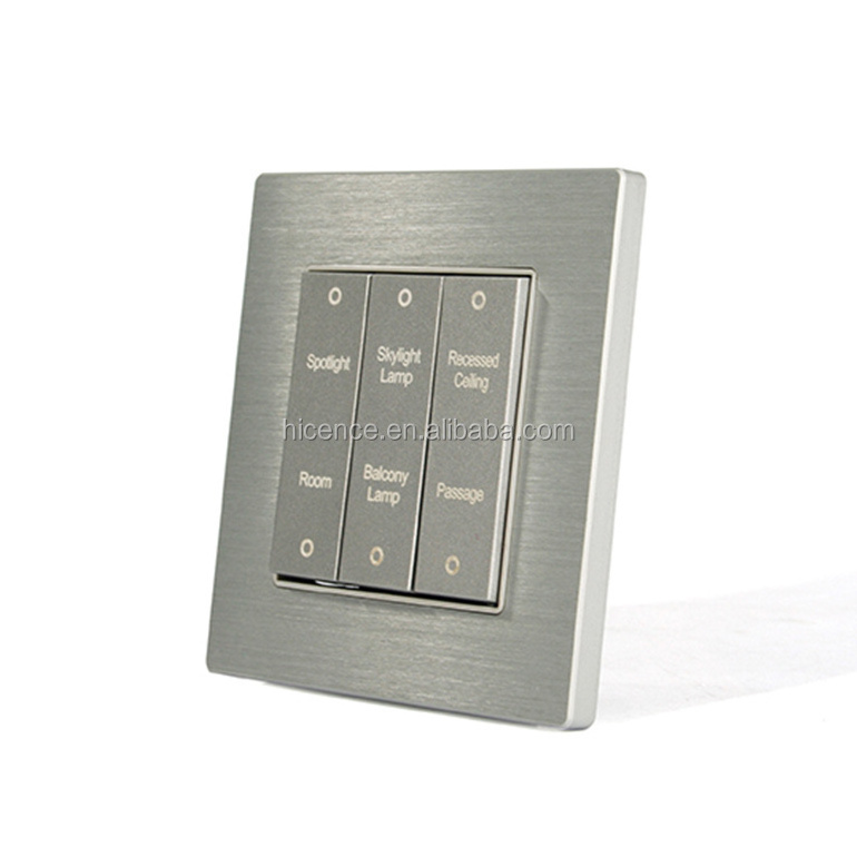 Luxury Sliver Aluminum Dry Contact 3 gang Soft Press Wall Switch with custom words and light Indicator