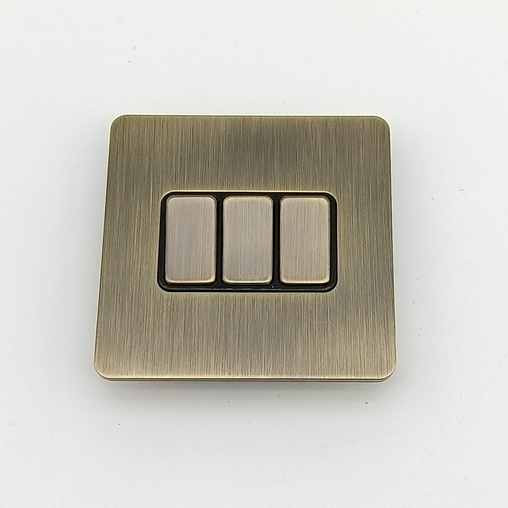 3 Gang Switch Retro Series Brass Switch Stainless Steel Brushed Bronze Three Gang Two Way Coppery Switch