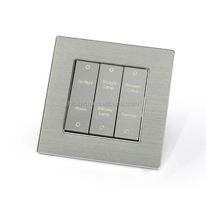 Luxury Sliver Aluminum Dry Contact 3 gang Soft Press Wall Switch with custom words and light Indicator