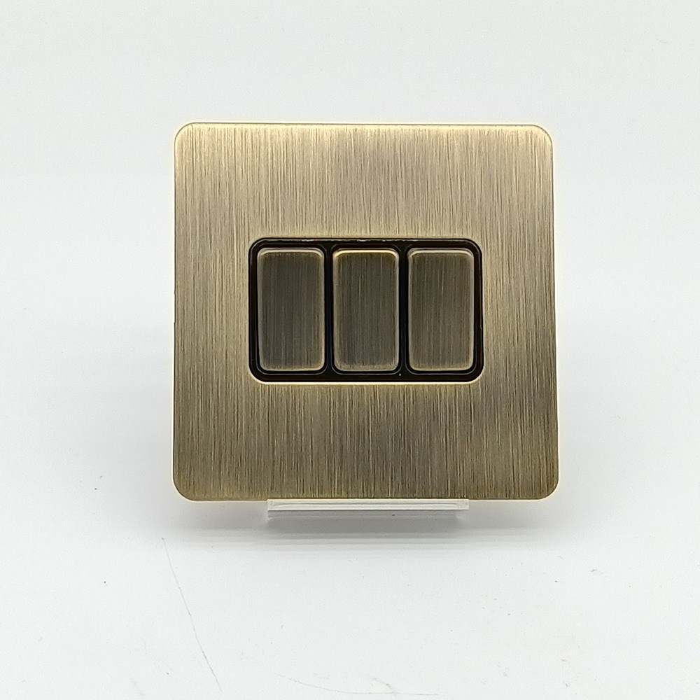 3 Gang Switch Retro Series Brass Switch Stainless Steel Brushed Bronze Three Gang Two Way Coppery Switch