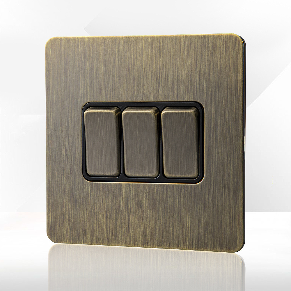 3 Gang Switch Retro Series Brass Switch Stainless Steel Brushed Bronze Three Gang Two Way Coppery Switch