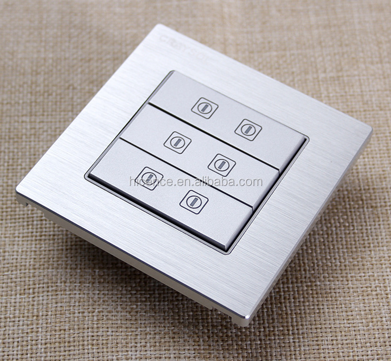 5V Dry Contact Soft Touch 6 Gang Silver Brushed Aluminium Light Switch