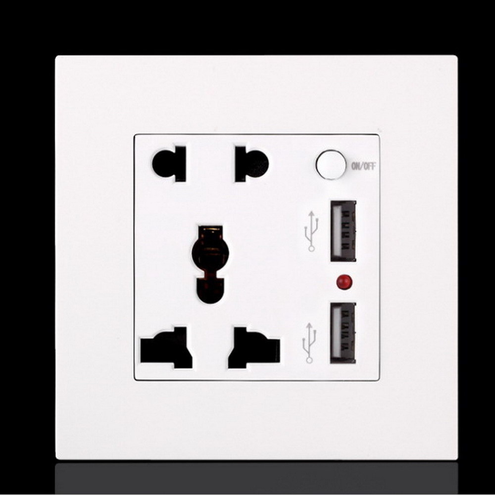 Brushed Aluminum Universal wall socket 5 pin Universal wall socket with on/off switch 5 pin multi wall socket