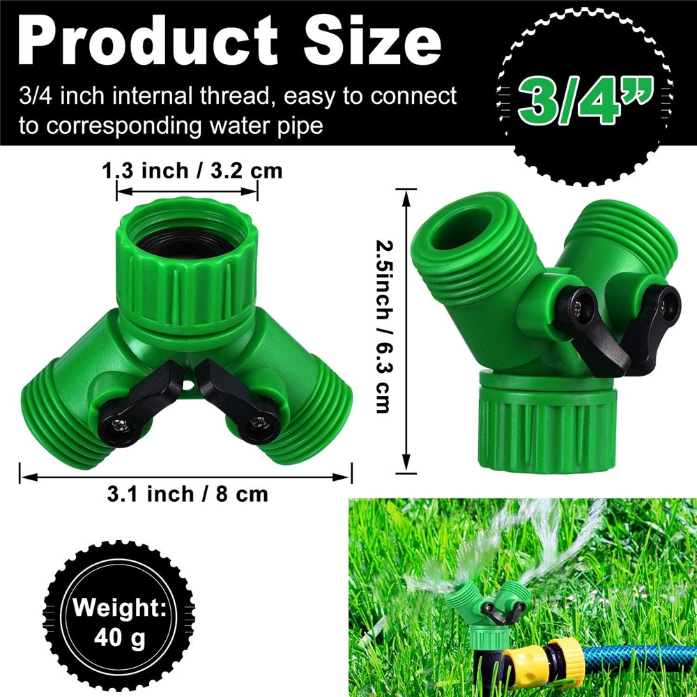 3/4 Inch Garden Hose Y Connectors Plastic Hose Splitter with Faucet Watering Shut Off Valves