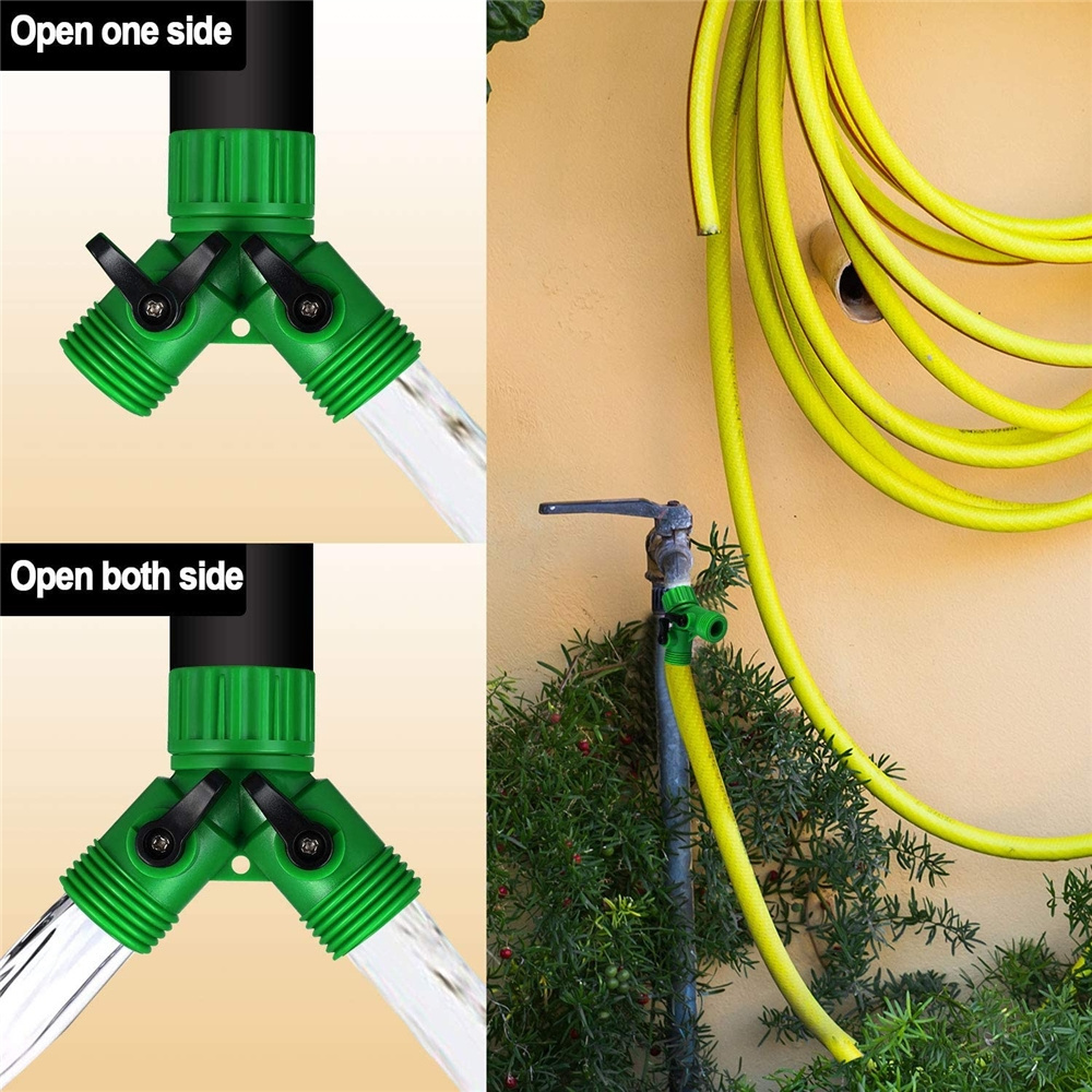 3/4 Inch Garden Hose Y Connectors Plastic Hose Splitter with Faucet Watering Shut Off Valves