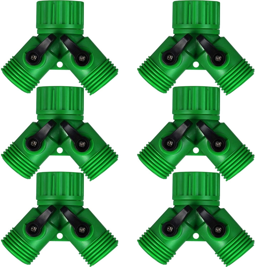 3/4 Inch Garden Hose Y Connectors Plastic Hose Splitter with Faucet Watering Shut Off Valves