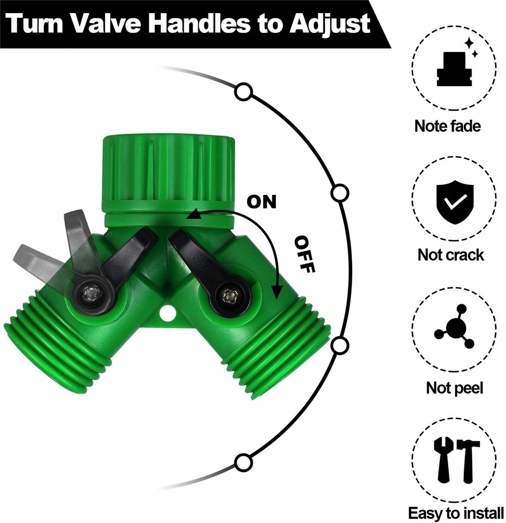 3/4 Inch Garden Hose Y Connectors Plastic Hose Splitter with Faucet Watering Shut Off Valves