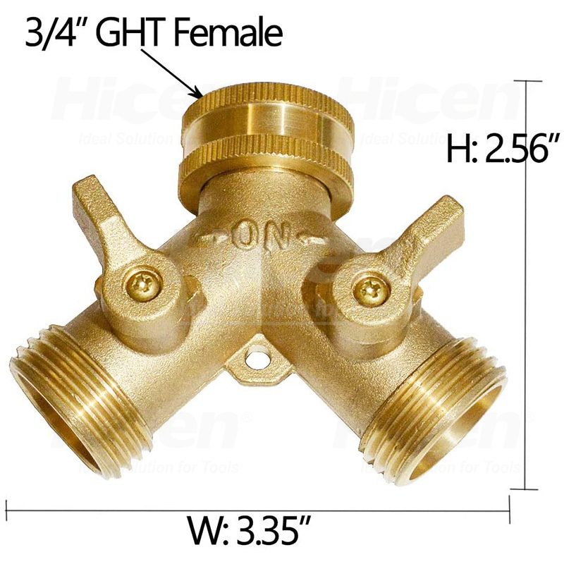 Garden Hose Y Valve Connectors Brass Hose Splitter with Solid Brass Handle Brass Y Valve Water Garden Hose Adapter 2 Way Y Valve