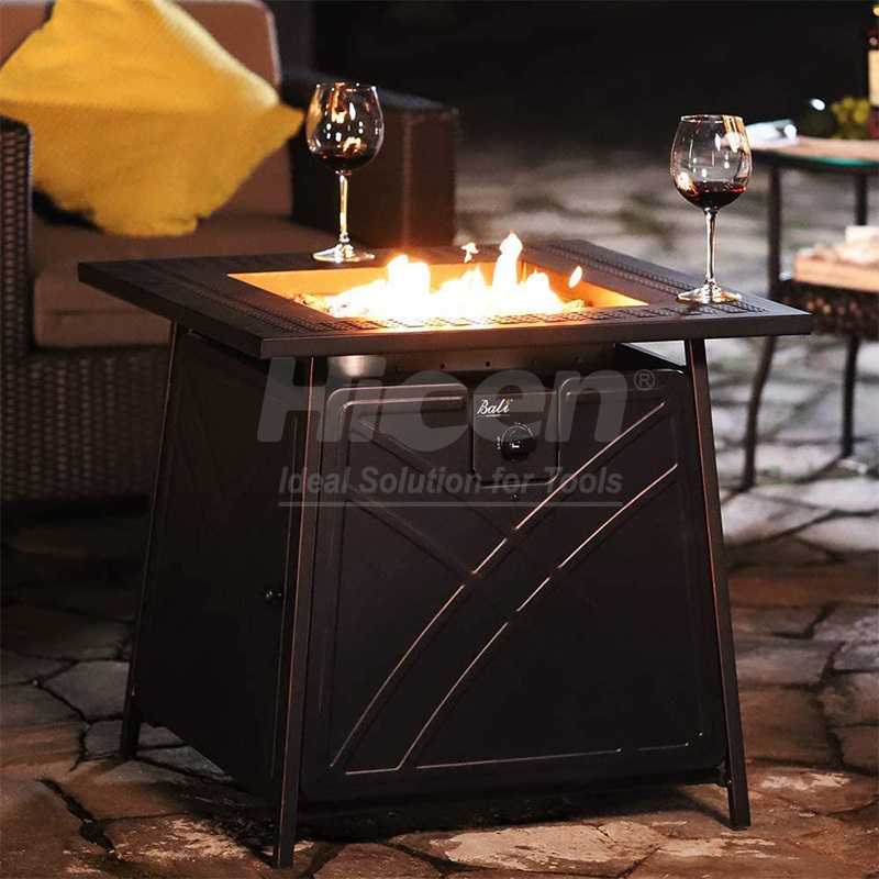 28 inch 50,000 BTU Square Outdoor Propane Fire Pit Table with Lid and Blue Fire Glass