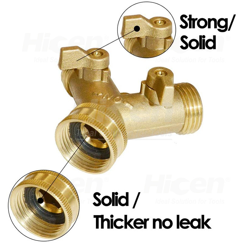 Garden Hose Y Valve Connectors Brass Hose Splitter with Solid Brass Handle Brass Y Valve Water Garden Hose Adapter 2 Way Y Valve