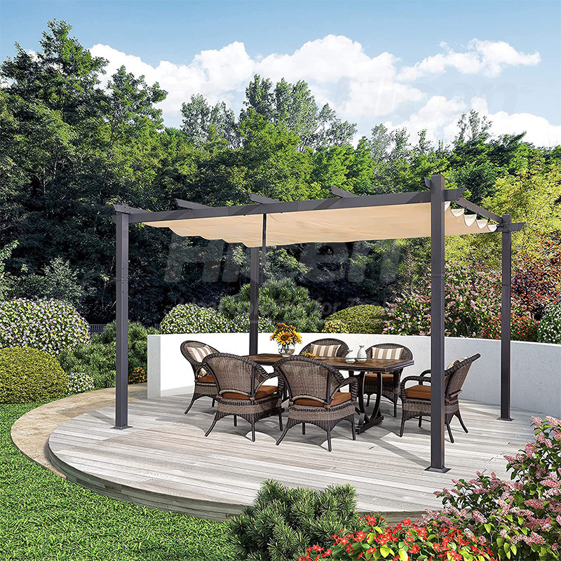 10' X 13' Outdoor Retractable Pergola with Sun Shade Canopy Patio Metal Shelter for Garden Porch