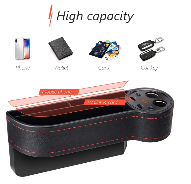 Car Seat Gap Filler Car Seat Organizer Full Premium PU Leather Multifunctional Car Organizer with 2 Lighters 2 USB Chargers