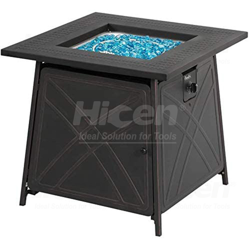 28 inch 50,000 BTU Square Outdoor Propane Fire Pit Table with Lid and Blue Fire Glass