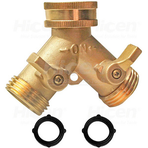 Garden Hose Y Valve Connectors Brass Hose Splitter with Solid Brass Handle Brass Y Valve Water Garden Hose Adapter 2 Way Y Valve